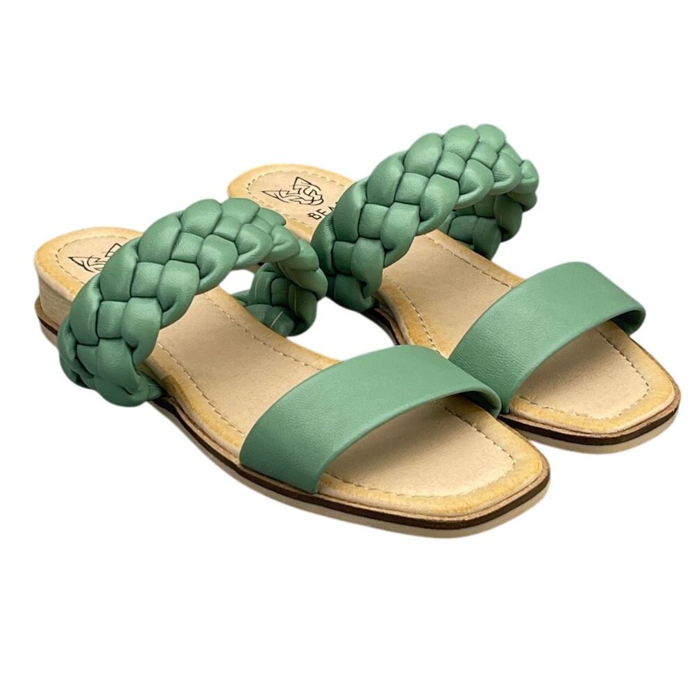 Beast Fashion Sage Green Braided Slip On Slide Flat Sandal Women 5.5